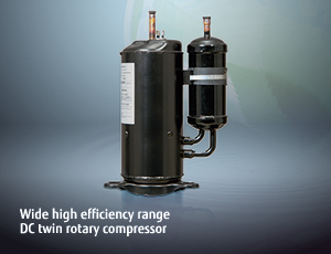 Wide high efficiency range DC twin rotary compressor.