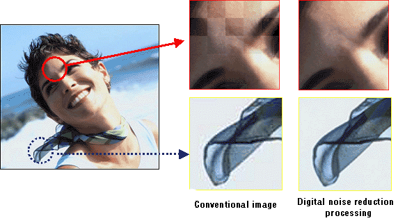 Comparison image of "Conventional image" and "Digital noise reduction processing image".