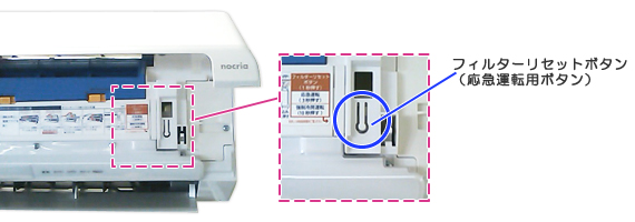 フィルターリセットボタン（応急運転用ボタン）イメージ