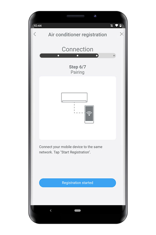 À l’écran de l’application mobile, appuyez sur [Enregistrement débuté] pour lancer la connexion avec le routeur WLAN. Vérifiez que votre appareil mobile est relié au routeur WLAN que vous connectez au climatiseur.