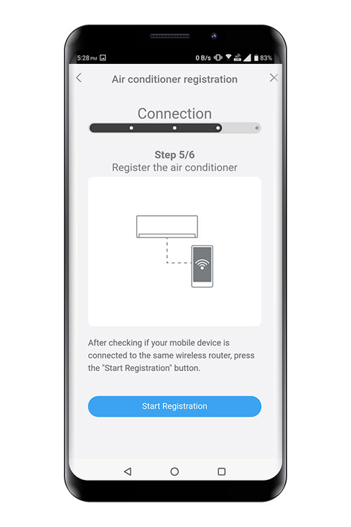 À l’écran de l’application mobile, appuyez sur [Enregistrement débuté] pour lancer la connexion avec le routeur WLAN. Vérifiez que votre appareil mobile est relié au routeur WLAN que vous connectez au climatiseur.