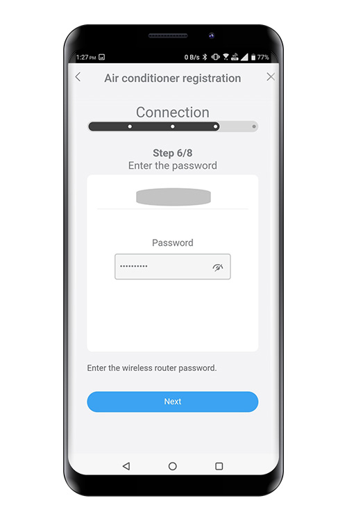 Sélectionnez [Suivant] sur l’écran de l’application mobile. Sélectionnez le point d’accès WLAN auquel vous vous connectez. Entrez le mot de passe du point d’accès WLAN, puis appuyez sur [Suivant].