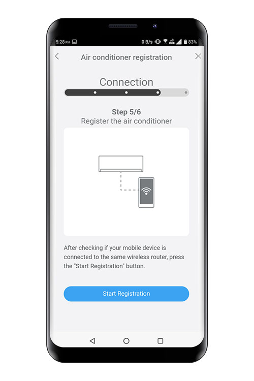 Πατήστε [Η εγγραφή ξεκίνησε] στην οθόνη της εφαρμογής για κινητά, για να ξεκινήσετε τη σύνδεση με το δρομολογητή WLAN. Βεβαιωθείτε ότι η κινητή συσκευή σας είναι συνδεδεμένη στον δρομολογητή WLAN στον οποίο θέλετε να συνδέσετε το κλιματιστικό.