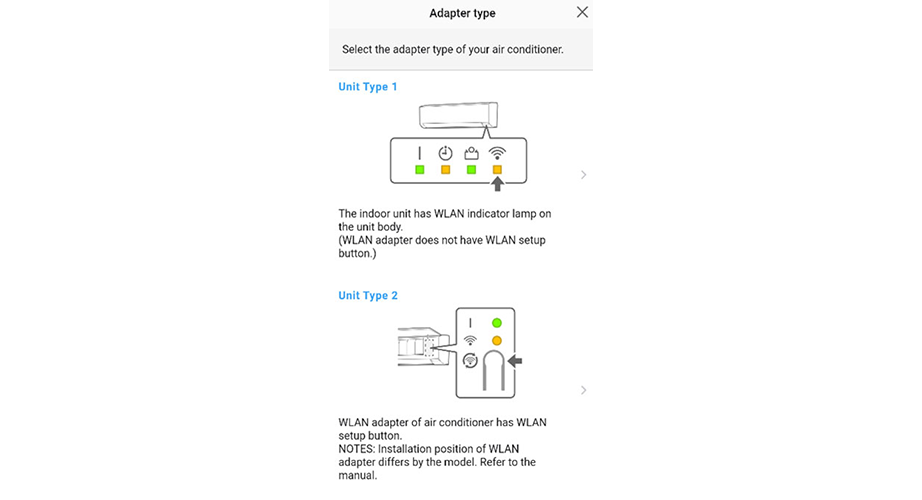 Select the adapter type of your air conditioner